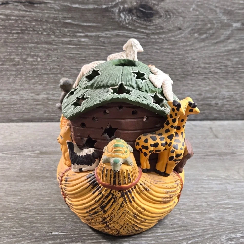 Vintage Noah's Ark Ceramic Votive Tea Light Candle Holder Hand Painted Animals
